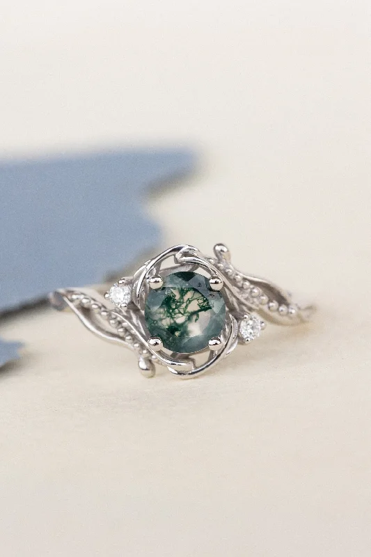 Men's Alexandrite Engagement Rings in Platinum with a Hidden Halo of DiamondsNatural moss agate engagement ring with accent diamonds, nature themed proposal gold ring with diamonds  / Undina
