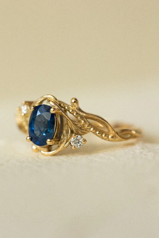 Men's Peridot Engagement Rings in 14K Gold - Filled Metal with a Micro - Pave SettingNatural blue sapphire engagement ring with accent diamonds / Undina