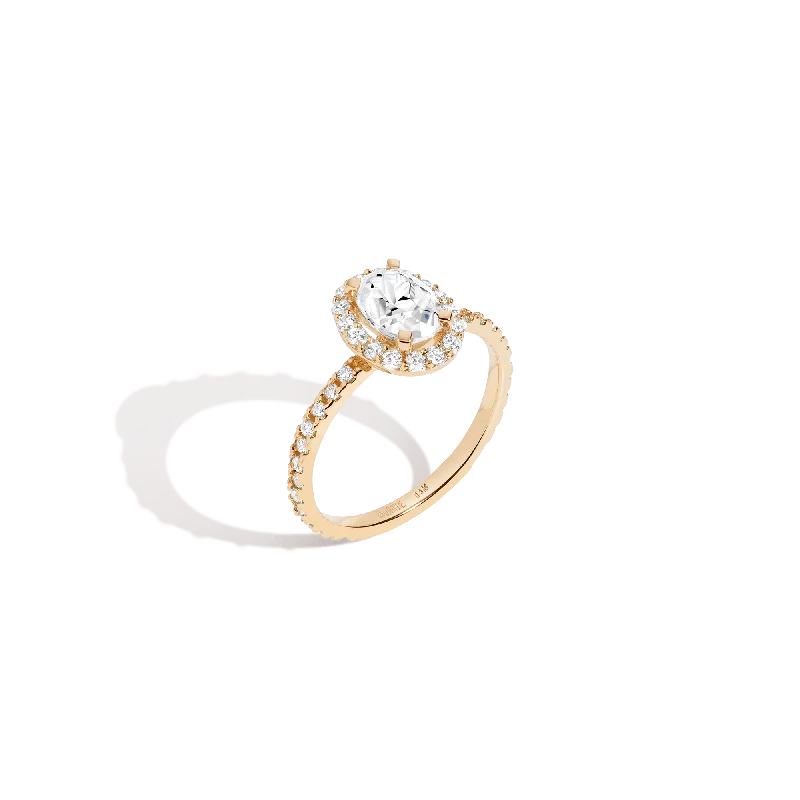 Men's Amethyst Engagement Rings in Sterling Silver with a Contemporary Geometric SettingPavé Oval-Cut Halo Diamond Ring