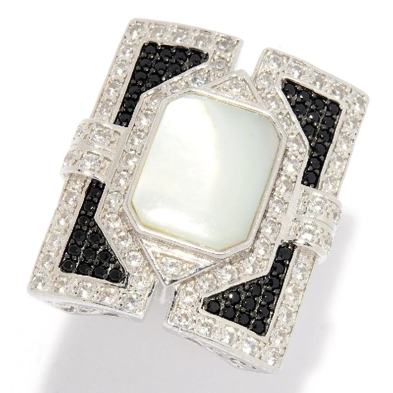 Jasper Gemstone Rings in 18K Gold Vermeil with a Matte Finish for a Subtle and Elegant LookDallas Prince Designs Mother-of-Pearl, Black Spinel & White Zircon Rectangular Ring