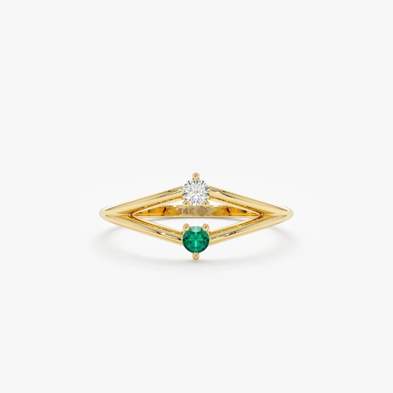 Men's Amethyst Engagement Rings in Sterling Silver with a Contemporary Geometric SettingPetite Emerald and Diamond Ring, Lorelei