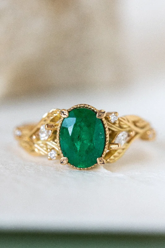 Men's Moonstone Engagement Rings in Silver - Plated Copper with a Celtic Knot PatternNatural emerald and diamonds engagement ring, gold nature inspired engagement ring / Patricia