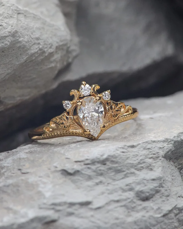 Men's Tourmaline Engagement Rings in 18K Two - Tone Gold with a Floral - Inspired SettingLab grown diamond engagement ring, crown shape gold ring with diamonds / Ariadne