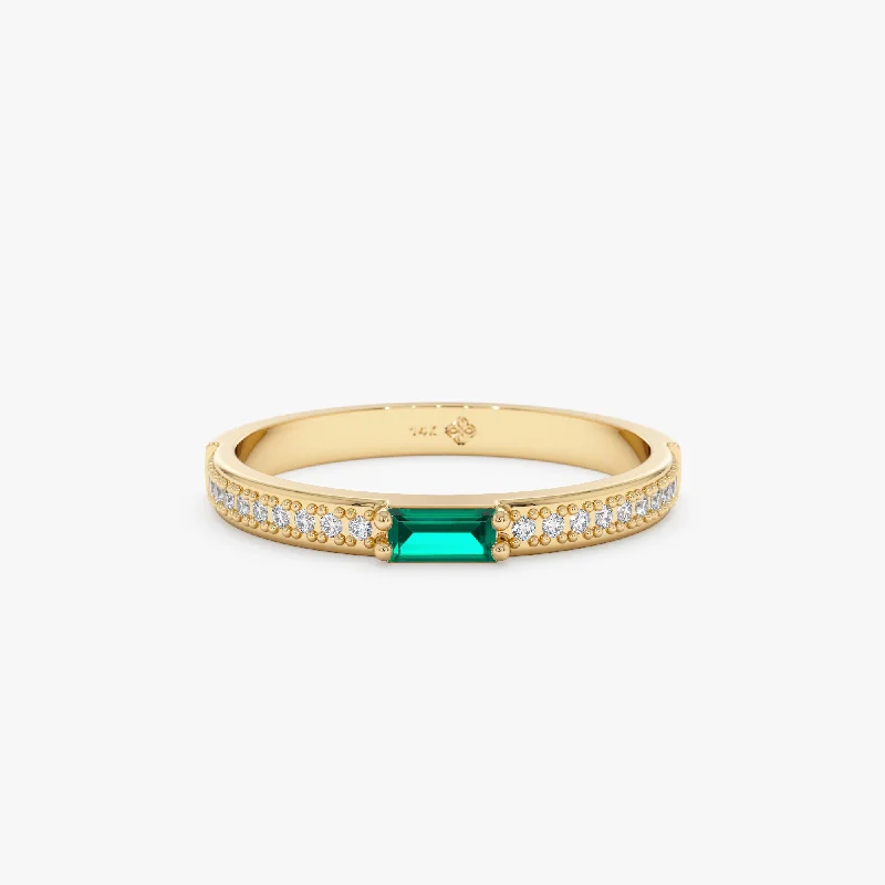 Men's Emerald Engagement Rings with 14K Yellow Gold and Vintage - Style FiligreeDiamond and Baguette Emerald Ring, Madilyn