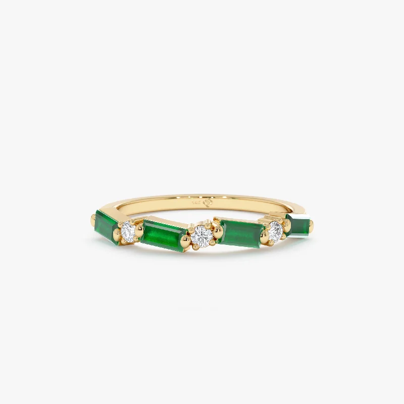 Men's Diamond Engagement Rings with Platinum Band and Halo Setting for a Luxury ProposalDiamond and Baguette Emerald Ring, Nicki