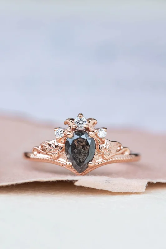 Men's Turquoise Engagement Rings in 925 Silver with a Southwestern - Inspired BandPear salt and pepper diamond engagement ring, rose gold ivy leaves ring with diamonds / Ariadne