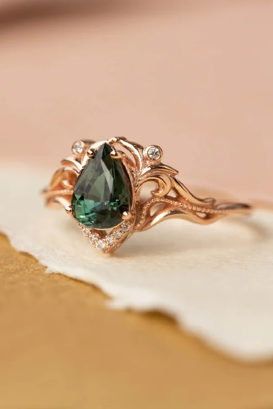 Men's Peridot Engagement Rings in 14K Gold - Filled Metal with a Micro - Pave Setting1.3 ct genuine green sapphire engagement ring, teardrop sapphire and diamonds proposal ring / Lida small Men's Peridot Engagement Rings in 14K Gold - Filled Metal with a Micro - Pave Setting1.3 ct genuine green sapphire engagement ring, teardrop sapphire and diamonds proposal ring / Lida small