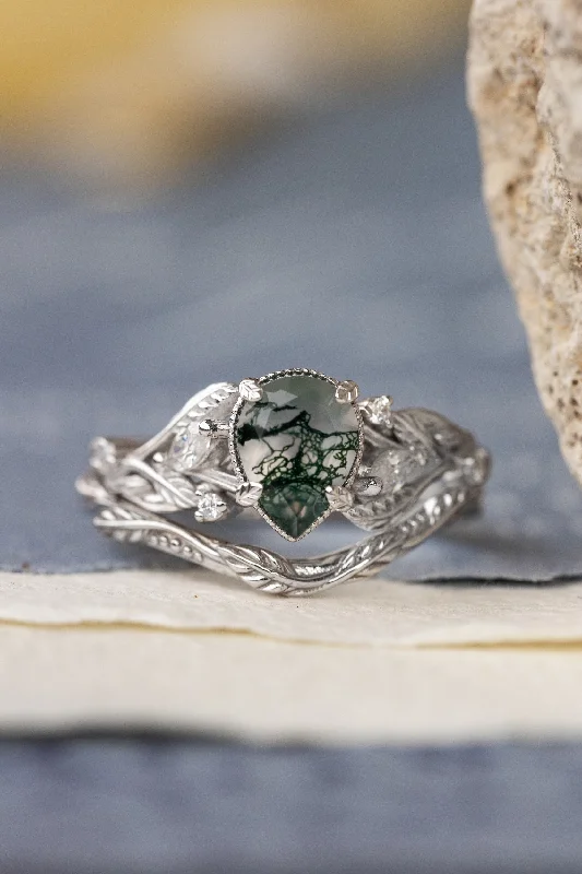 Men's Black Onyx Engagement Rings Set in Titanium for a Modern and Bold LookOne of a kind moss agate engagement ring set, white gold twig stacking rings with diamonds / Patricia