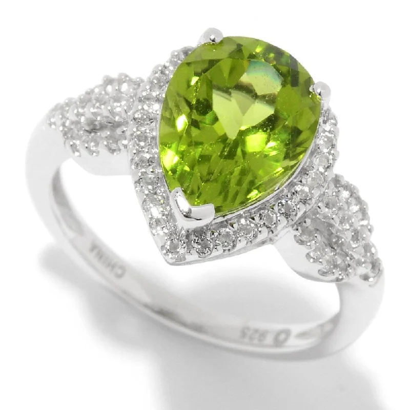 Amethyst Gemstone Rings in Sterling Silver with a Halo of Cubic Zirconia for a Budget - Friendly LuxurySterling Silver 3.35ctw Pear Cut Peridot & White Topaz Halo Ring Amethyst Gemstone Rings in Sterling Silver with a Halo of Cubic Zirconia for a Budget - Friendly LuxurySterling Silver 3.35ctw Pear Cut Peridot & White Topaz Halo Ring