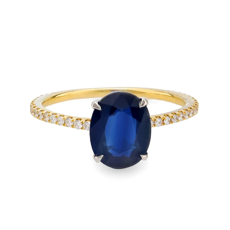 Men's Aquamarine Engagement Rings in 9K Gold with a Bezel - Set StoneModern 2 carat oval cut sapphire diamond 18k yellow gold ring