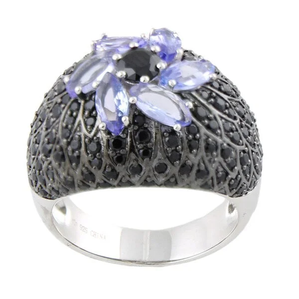 Peridot Gemstone Rings in 14K Gold - Filled Metal with a Pave - Set Band for a Sparkling LookSterling Silver 3 7/8ct Tanzanite and Black Spinel Flower Dome Ring Peridot Gemstone Rings in 14K Gold - Filled Metal with a Pave - Set Band for a Sparkling LookSterling Silver 3 7/8ct Tanzanite and Black Spinel Flower Dome Ring