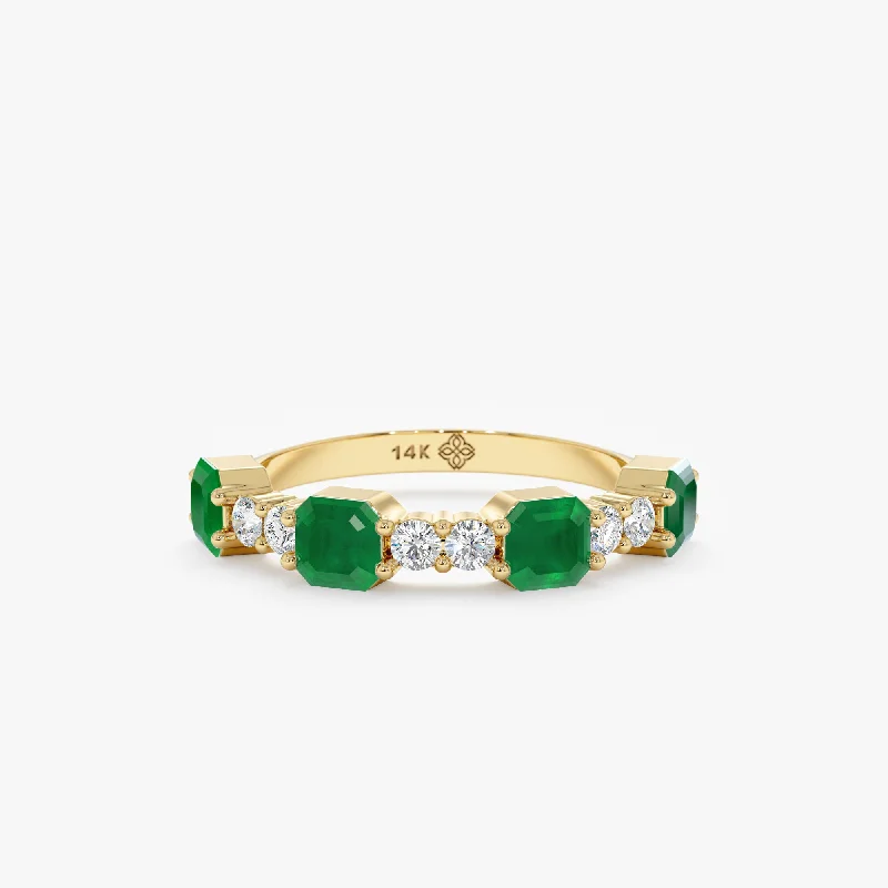 Men's Tourmaline Engagement Rings in 18K Two - Tone Gold with a Floral - Inspired SettingDiamond and Octagon Emerald Ring, Una