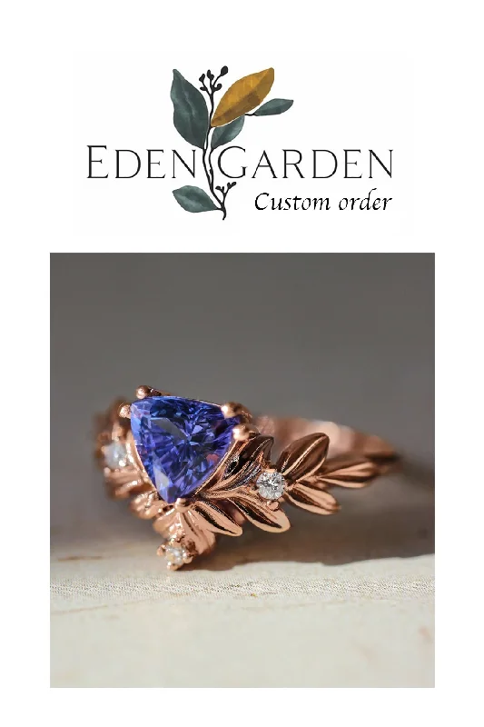 Men's Emerald Engagement Rings with 14K Yellow Gold and Vintage - Style FiligreeCustom order: trillion cut tanzanite ring set / Salvia