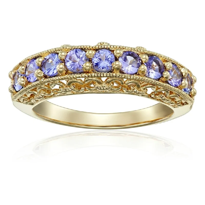 Tanzanite Gemstone Rings in 10K Gold with a Trilogy Design for a Sophisticated GiftYellow Plating Sterling Silver Tanzanite Stackable Band Ring Tanzanite Gemstone Rings in 10K Gold with a Trilogy Design for a Sophisticated GiftYellow Plating Sterling Silver Tanzanite Stackable Band Ring