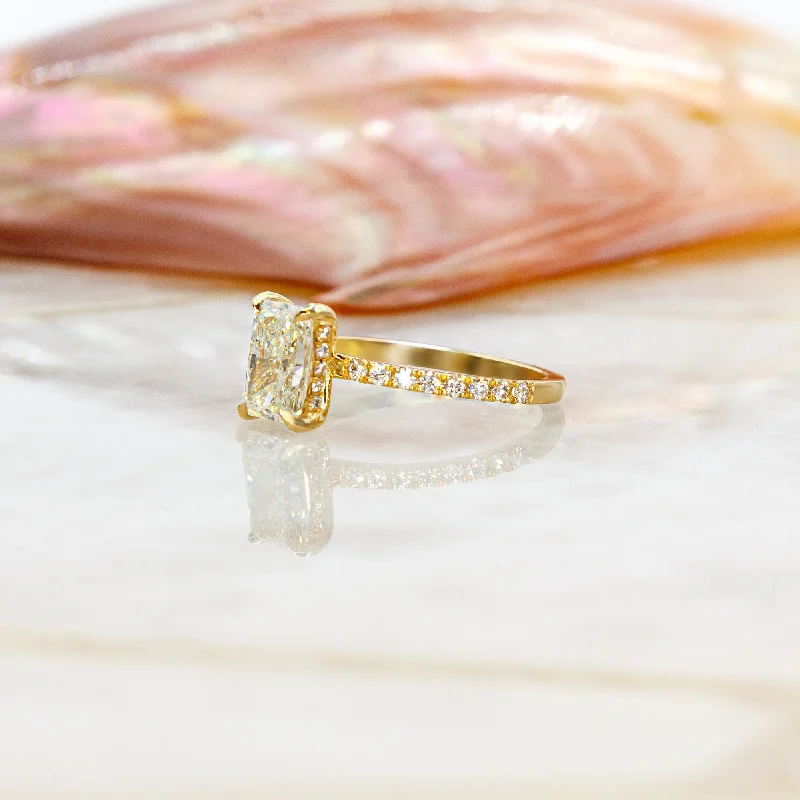 Men's Citrine Engagement Rings in Stainless Steel with a Stackable Band DesignEvening Light Hidden Halo Natural Radiant  Diamond Engagement Ring Yellow Gold
