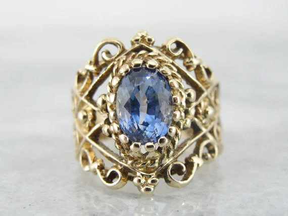 Sapphire Gemstone Rings in 18K White Gold with Diamond Accents for an Elegant EngagementWide Filigree Blue Ceylon Sapphire Ring Sapphire Gemstone Rings in 18K White Gold with Diamond Accents for an Elegant EngagementWide Filigree Blue Ceylon Sapphire Ring