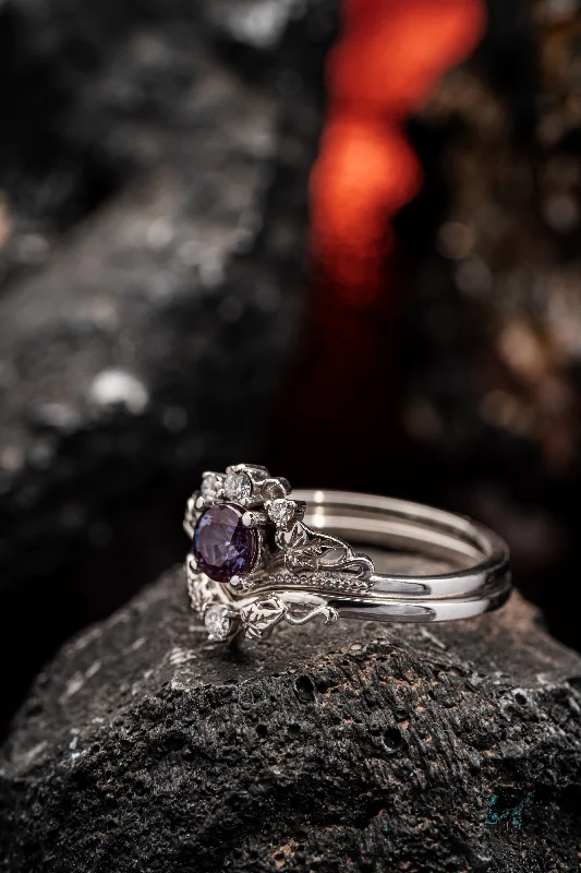 Men's Garnet Engagement Rings in 18K Gold Vermeil with Intricate Engraved DetailsREADY TO SHIP: Ariadne ring set with colour change alexandrite, two rings in 14K white gold with natural diamonds, AVAILABLE RING SIZES: 6.25 - 9.25 US