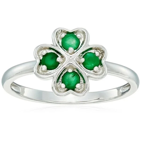 Emerald Gemstone Rings Set in Platinum with Filigree Work for a Vintage - Inspired LookSterling Silver Genuine Emerald Clover Ring, Size 7 - Green Emerald Gemstone Rings Set in Platinum with Filigree Work for a Vintage - Inspired LookSterling Silver Genuine Emerald Clover Ring, Size 7 - Green
