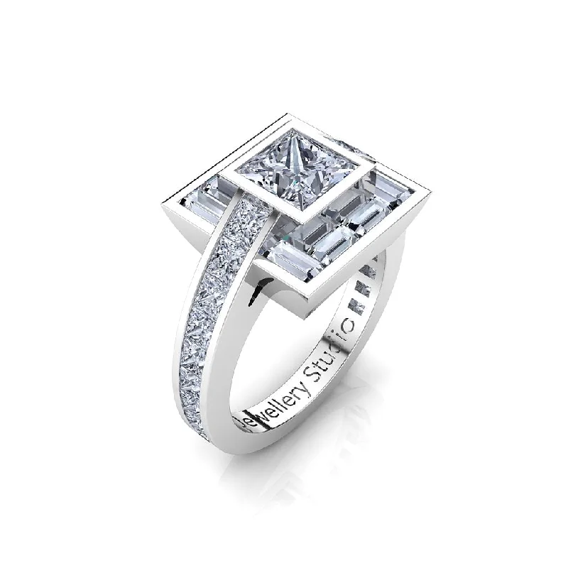 Men's Alexandrite Engagement Rings in Platinum with a Hidden Halo of DiamondsBaguette Halo Engagement Ring with 1.00ct Princess Cut Diamond