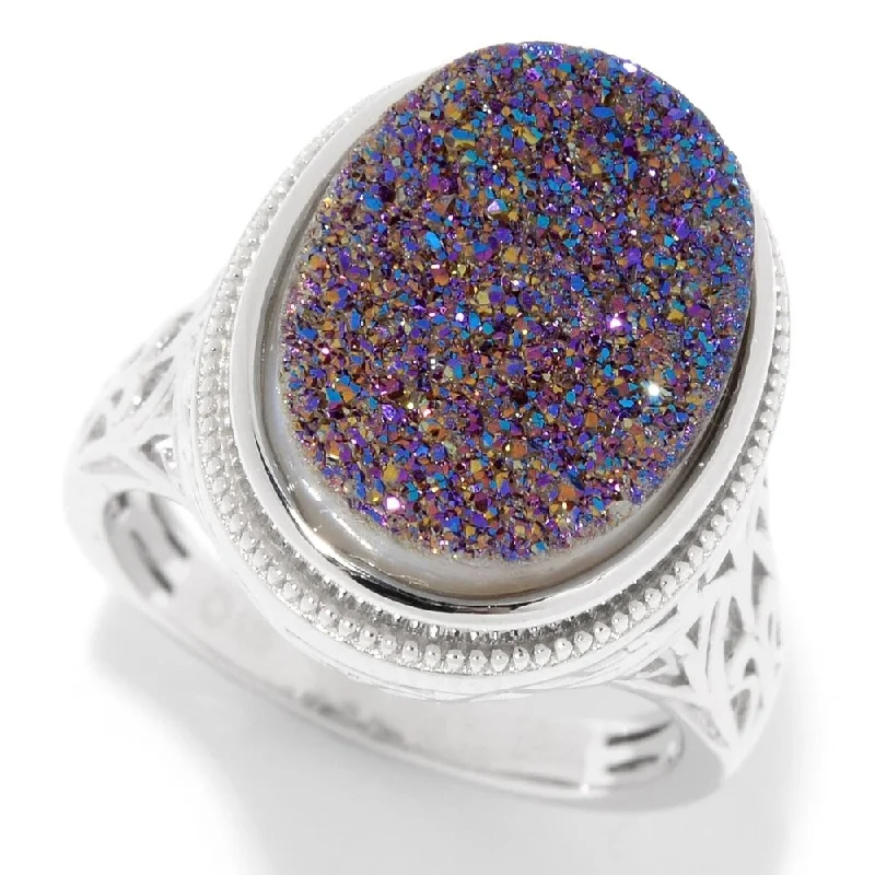 Iolite Gemstone Rings in 10K Gold with a Twisted Band for a Distinctive and Stylish AccessorySterling Silver 16 x 12mm Oval Mystic Drusy Filigree Ring Iolite Gemstone Rings in 10K Gold with a Twisted Band for a Distinctive and Stylish AccessorySterling Silver 16 x 12mm Oval Mystic Drusy Filigree Ring