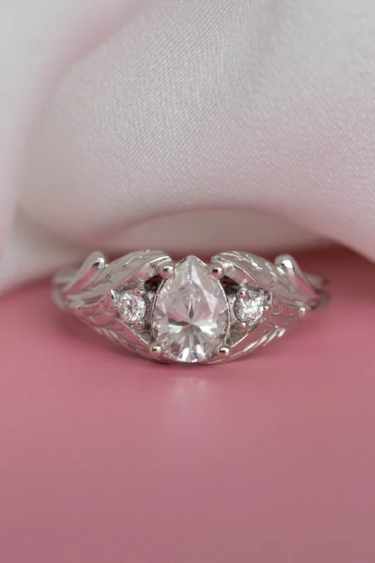 Men's Aquamarine Engagement Rings in 9K Gold with a Bezel - Set StoneREADY TO SHIP: Wisteria ring in 14K white gold, pear cut moissanite 7x5 mm, moissanites, RING SIZE 4.5 - 7.5 US