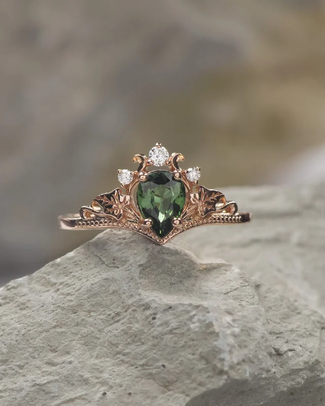 Men's Moonstone Engagement Rings in Silver - Plated Copper with a Celtic Knot PatternREADY TO SHIP: Ariadne engagement ring with natural green sapphire and lab diamonds, 14K rose gold, RING SIZES: 5.5 - 8.5 US
