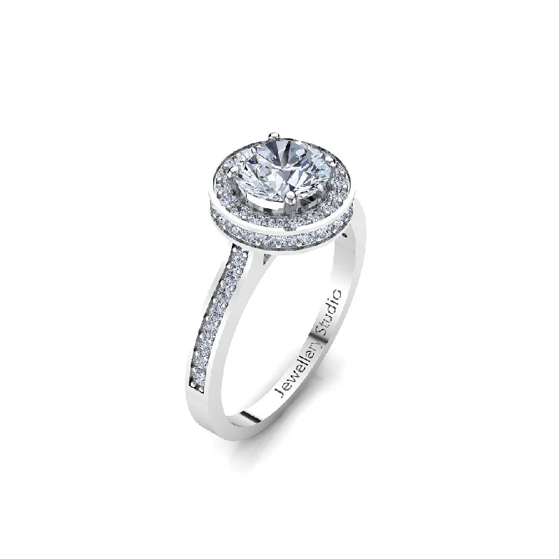 Men's Agate Engagement Rings in Sterling Silver with a Mosaic - Style InlayHalo Engagement Ring with 1.00ct Round Brilliant Cut Diamond