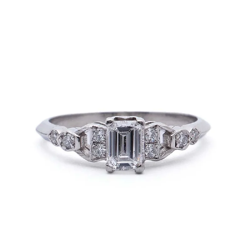 Men's Sapphire Engagement Rings in 18K White Gold with Pave Diamond AccentsMidcentury Emerald Cut Diamond Engagement Ring. #VR160505-11