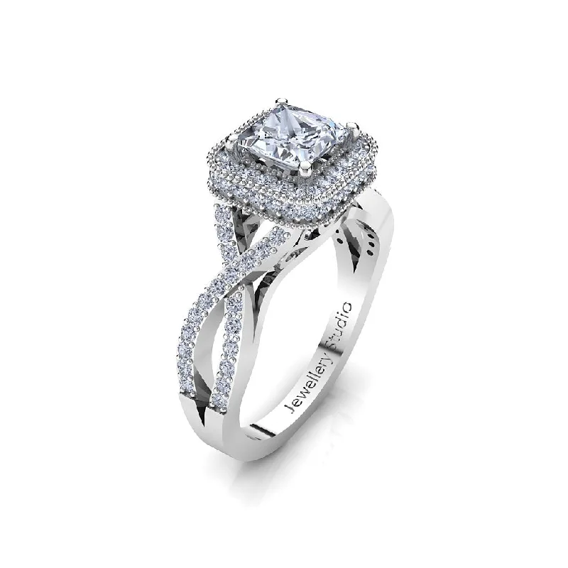 Men's Lapis Lazuli Engagement Rings in Sterling Silver with a Star - Shaped Stone SettingHalo Engagement Ring with 1.00ct Princess Cut Diamond