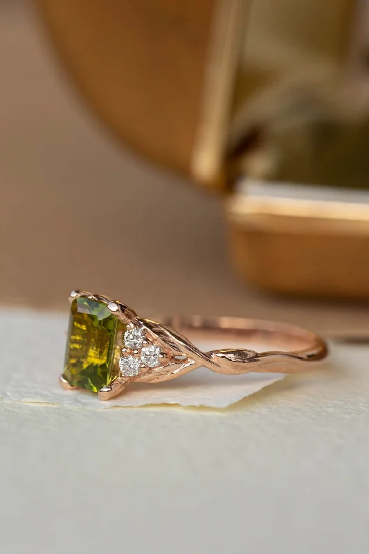 Men's Sapphire Engagement Rings in 18K White Gold with Pave Diamond AccentsPeridot engagement ring, emerald cut gemstone proposal ring with accent diamonds / Gloria Men's Sapphire Engagement Rings in 18K White Gold with Pave Diamond AccentsPeridot engagement ring, emerald cut gemstone proposal ring with accent diamonds / Gloria