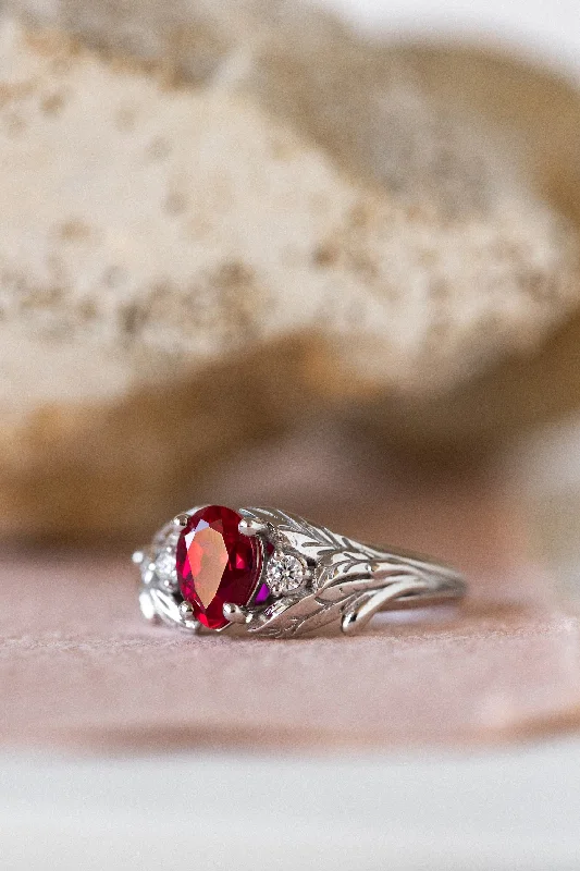 Men's Black Onyx Engagement Rings Set in Titanium for a Modern and Bold LookLab ruby engagement ring, nature inspired ring with accent diamonds / Wisteria