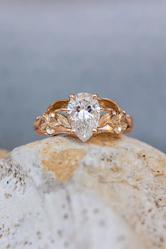 Men's Sapphire Engagement Rings in 18K White Gold with Pave Diamond AccentsBig lab grown diamond engagement ring, rose gold flower promise ring / Eloise