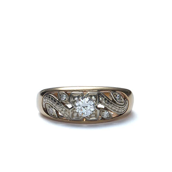 Men's Aquamarine Engagement Rings in 9K Gold with a Bezel - Set StoneMidCentury 14k Diamond Ring #VR140428-07