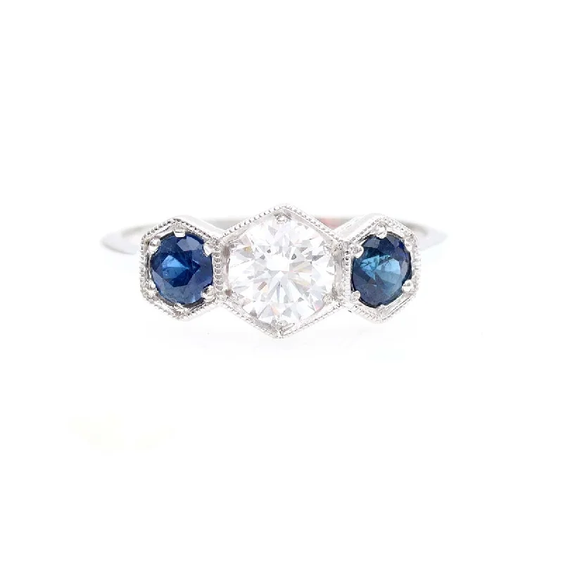 Men's Aquamarine Engagement Rings in 9K Gold with a Bezel - Set StoneReplica Art Déco Three Stone Ring #3305-5