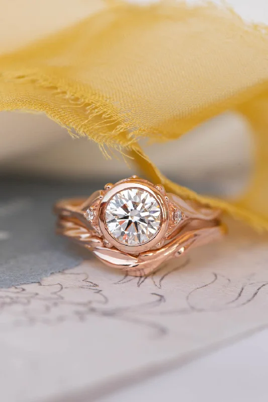 Men's Tanzanite Engagement Rings in Palladium with a Three - Stone ArrangementREADY TO SHIP: Roma set in 14K rose gold, round lab grown diamond 6.5 mm, diamonds, RING SIZE 5.5 - 8.5 US