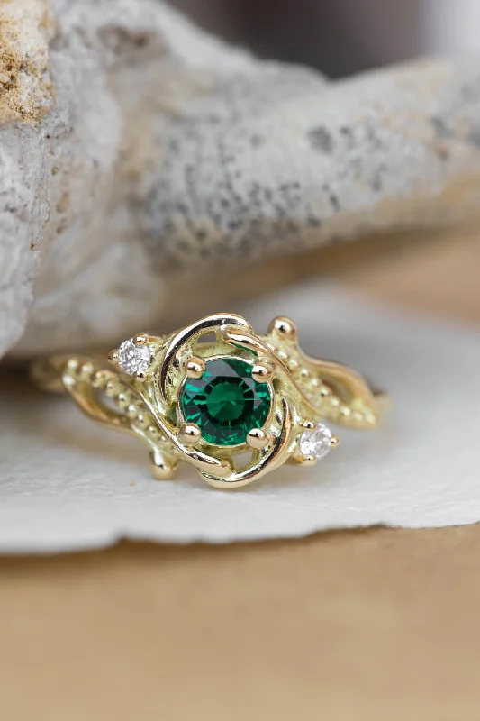 Men's Amethyst Engagement Rings in Sterling Silver with a Contemporary Geometric SettingLab emerald engagement ring, nature themed ring with accent diamonds  / Undina
