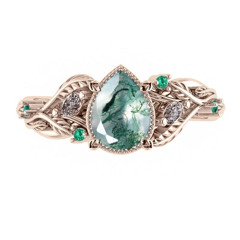 Men's Tanzanite Engagement Rings in Palladium with a Three - Stone ArrangementMoss agate engagement ring with emeralds and natural diamonds / Patricia