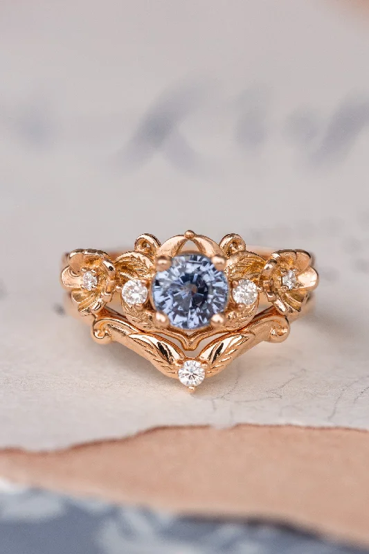 Men's Ruby Engagement Rings in Rose Gold with a Solitaire Design for a Romantic GestureVioletish blue sapphire engagement ring set, stacking rings set with flower and diamonds / Adelina