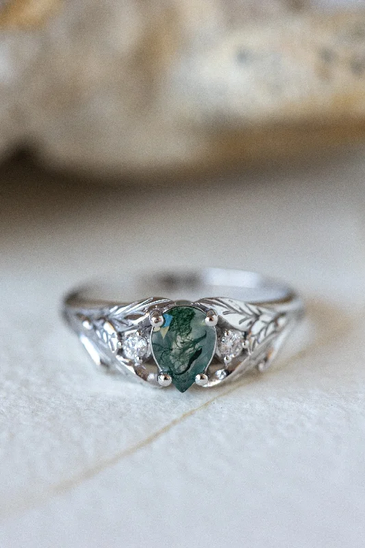 Men's Alexandrite Engagement Rings in Platinum with a Hidden Halo of DiamondsRutile moss agate engagement ring, nature themed engagement ring with accent diamonds / Wisteria