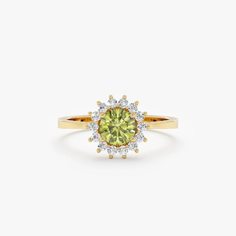 Men's Emerald Engagement Rings with 14K Yellow Gold and Vintage - Style FiligreeRound Peridot Engagement Ring, Jada