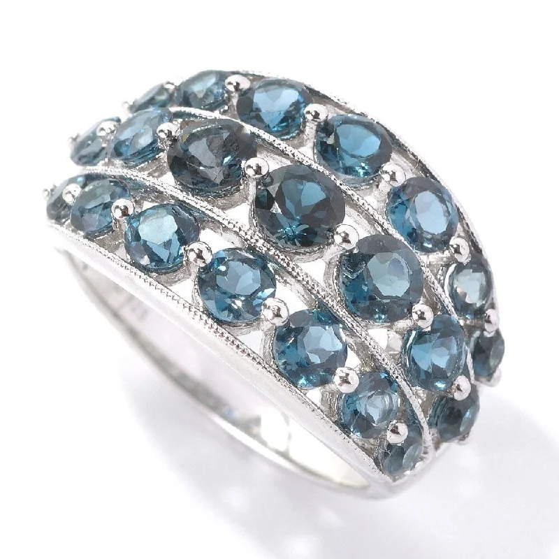 Sapphire Gemstone Rings in 18K White Gold with Diamond Accents for an Elegant EngagementSterling Silver Three-row Round-cut London Blue Topaz Ring Sapphire Gemstone Rings in 18K White Gold with Diamond Accents for an Elegant EngagementSterling Silver Three-row Round-cut London Blue Topaz Ring