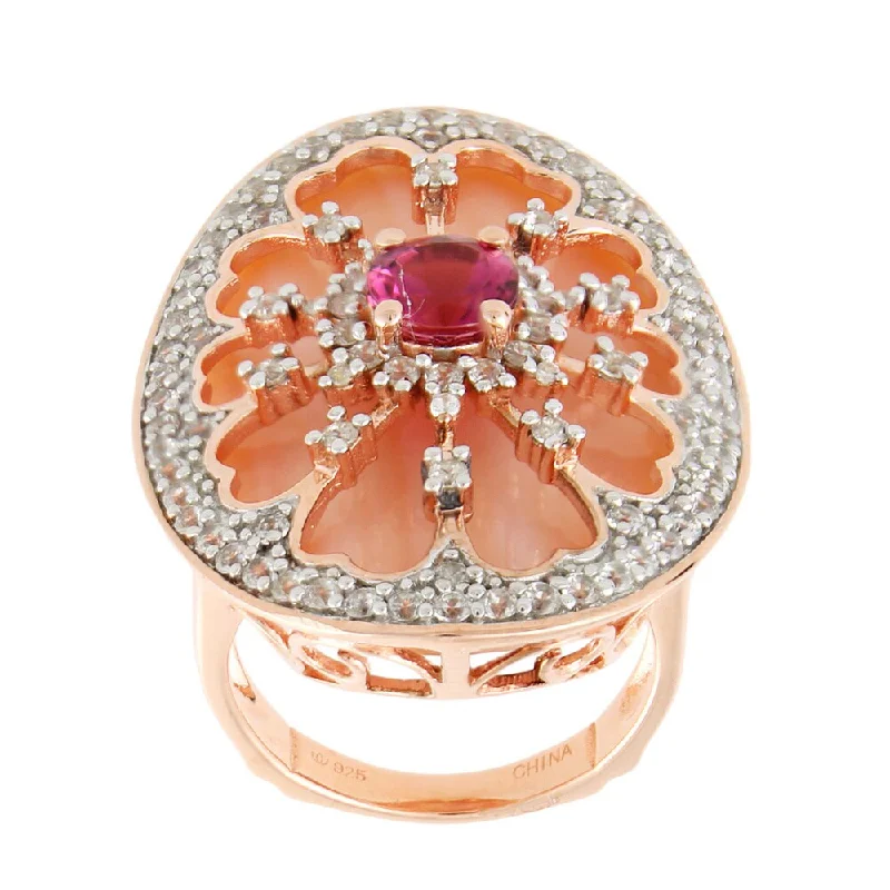 Agate Gemstone Rings in Sterling Silver with a Mosaic - Inspired Inlay for a Bohemian StyleSterling Silver Mother of Pearl Pink Tourmaline and White Zircon Ring Agate Gemstone Rings in Sterling Silver with a Mosaic - Inspired Inlay for a Bohemian StyleSterling Silver Mother of Pearl Pink Tourmaline and White Zircon Ring