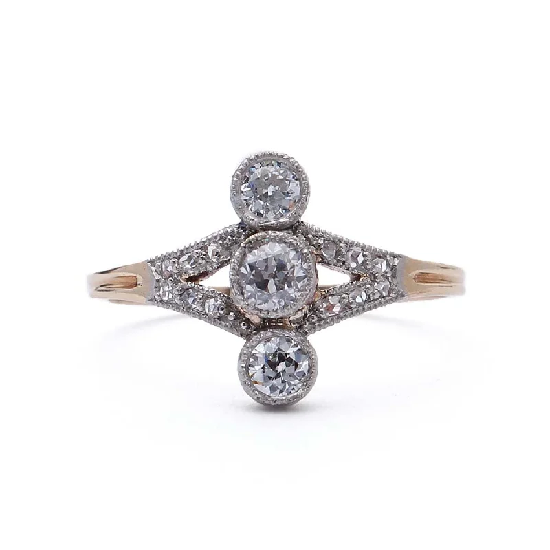 Men's Opal Engagement Rings in 10K Gold with a Milgrain - Trimmed BandAntique Trilogy Diamond Ring #VR160505-03