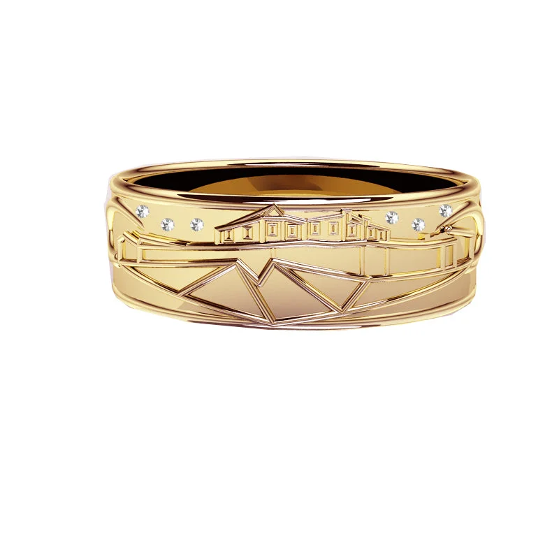 Men's Tungsten Carbide Wedding Bands with a Matte Finish and Grooved Details for a Modern and Durable OptionEdinburgh Castle Wedding Ring with Diamond Stars Men's Tungsten Carbide Wedding Bands with a Matte Finish and Grooved Details for a Modern and Durable OptionEdinburgh Castle Wedding Ring with Diamond Stars