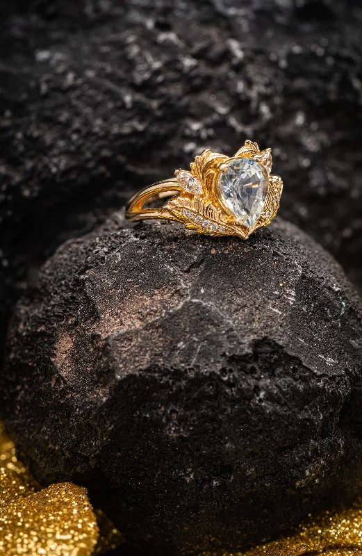 Men's Citrine Engagement Rings in Stainless Steel with a Stackable Band DesignLight blue sapphire engagement ring, gold nature themed proposal ring / Adonis Men's Citrine Engagement Rings in Stainless Steel with a Stackable Band DesignLight blue sapphire engagement ring, gold nature themed proposal ring / Adonis