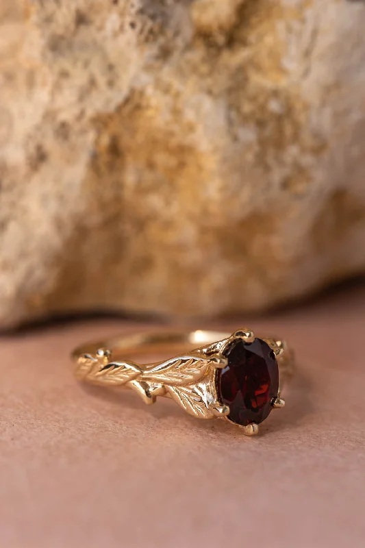 Men's Sapphire Engagement Rings in 18K White Gold with Pave Diamond AccentsNatural garnet engagement ring, nature inspired gold engagement ring / Freesia