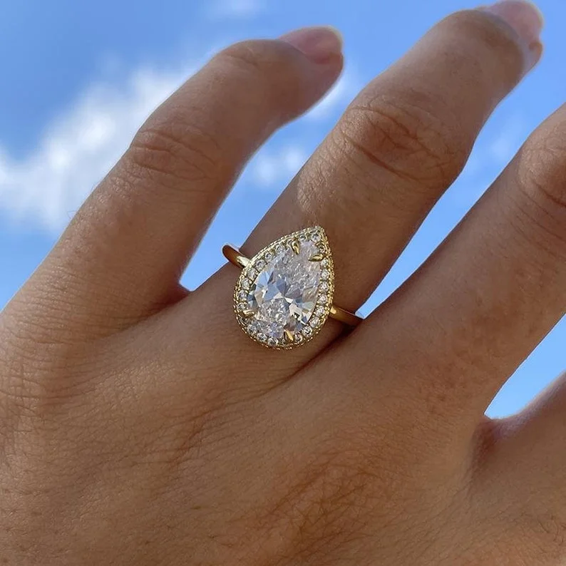Men's Aquamarine Engagement Rings in 9K Gold with a Bezel - Set StoneHalo Pear Cut  Golden Tone Engagement Ring