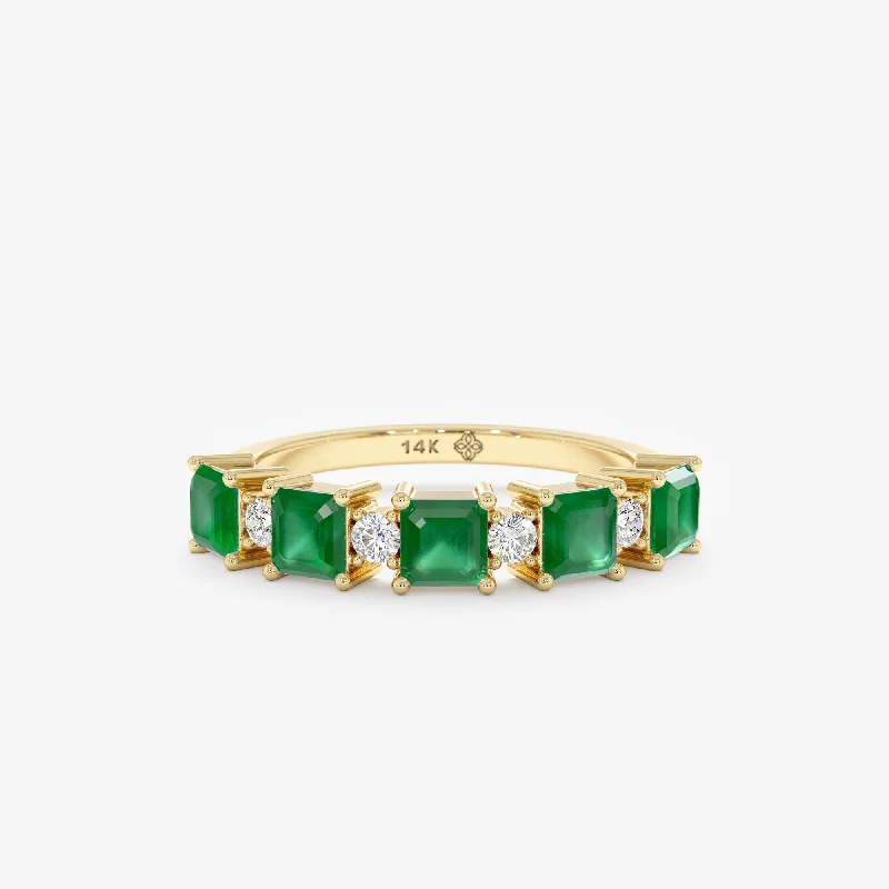 Men's Amethyst Engagement Rings in Sterling Silver with a Contemporary Geometric SettingOctagon Emeralds with Diamonds Ring, Unna
