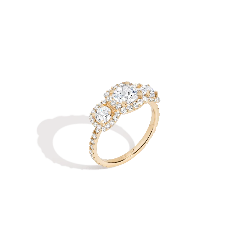 Men's Emerald Engagement Rings with 14K Yellow Gold and Vintage - Style FiligreePavé Cushion Cut Tri-Diamond Ring