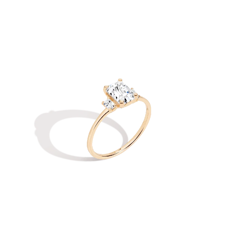 Men's Citrine Engagement Rings in Stainless Steel with a Stackable Band DesignEmerald-Cut Tri-Diamond Ring